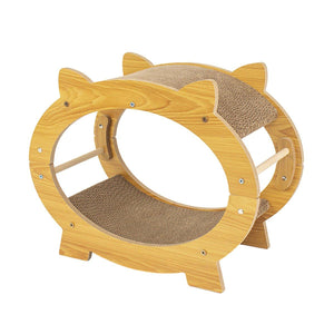 Eco-Friendly Cat Scratcher Lounge - Natural Wood & Corrugated Board