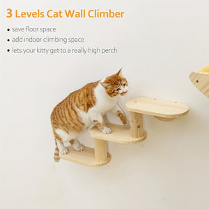 Solid Wood Wall-Mounted Cat Climbing Tree Space-Saving Cat Playground