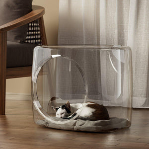 Clear Acrylic Pet Nest Semi-Enclosed Space Capsule Bed for Cats & Small Pets