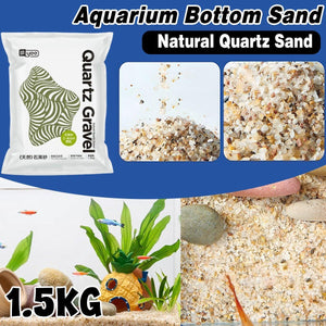 Natural Quartz Aquarium Sand for aquatic plants and fish tanks, featuring fine grains and natural shades of white and brown.