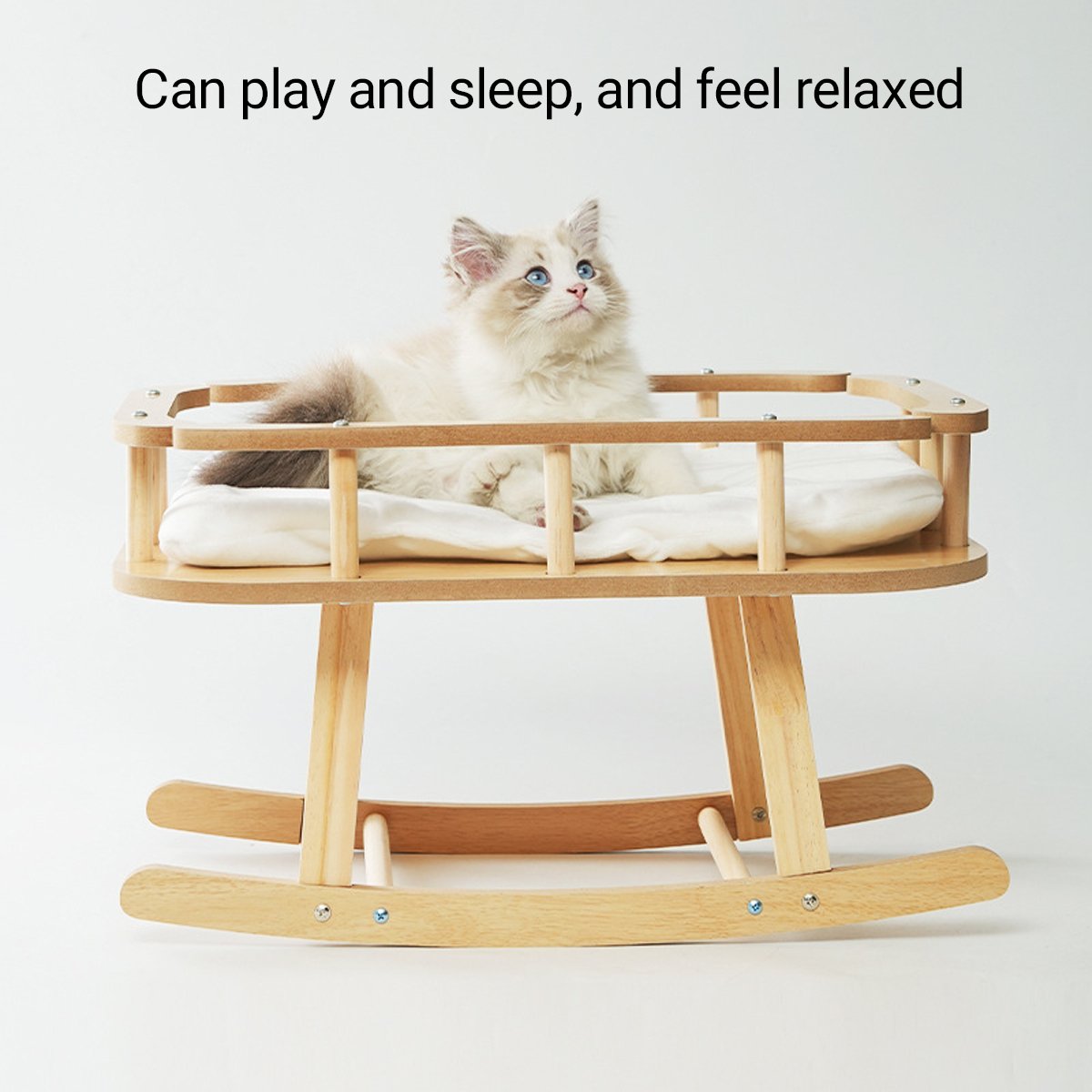 Wooden Cat Bed Simple Rocking Pet Bed Elevated Sleeping Furniture