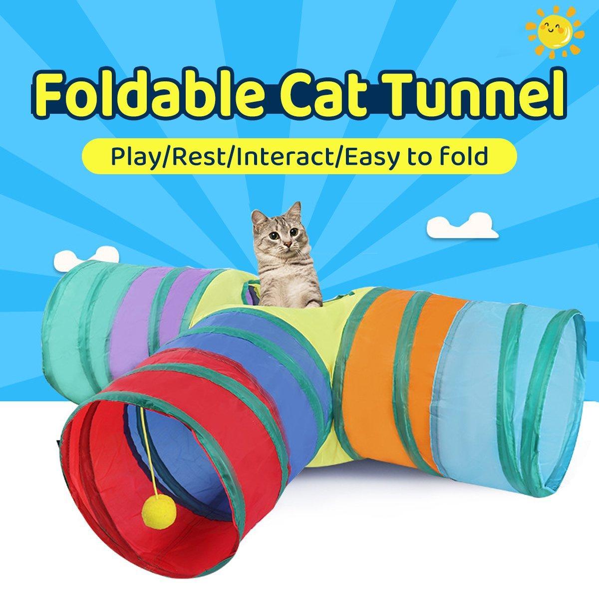 Pet Supplies Amazon New Rainbow Color Tee Cat Tunnel Toy Foldable Self Hi Cat Tunnel