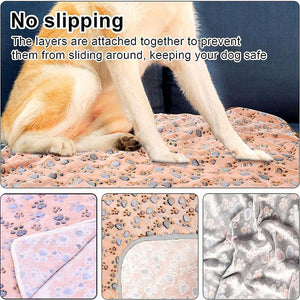 Soft Fleece Pet Blanket with Paw Print - Dog Cat Bed Cushion in S/M/L