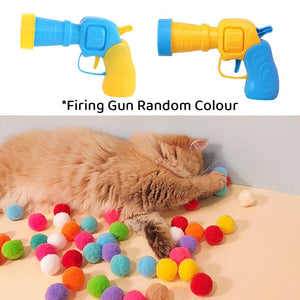 Cat Ball Gun Interactive Toy with 100pcs Colourful Stretch Plush Pom Pom Ball