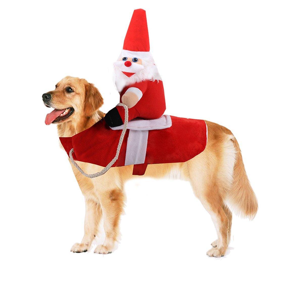 Santa Claus Pet Costume Dog Cat Funny Riding Suit Christmas Holiday Outfit Wear