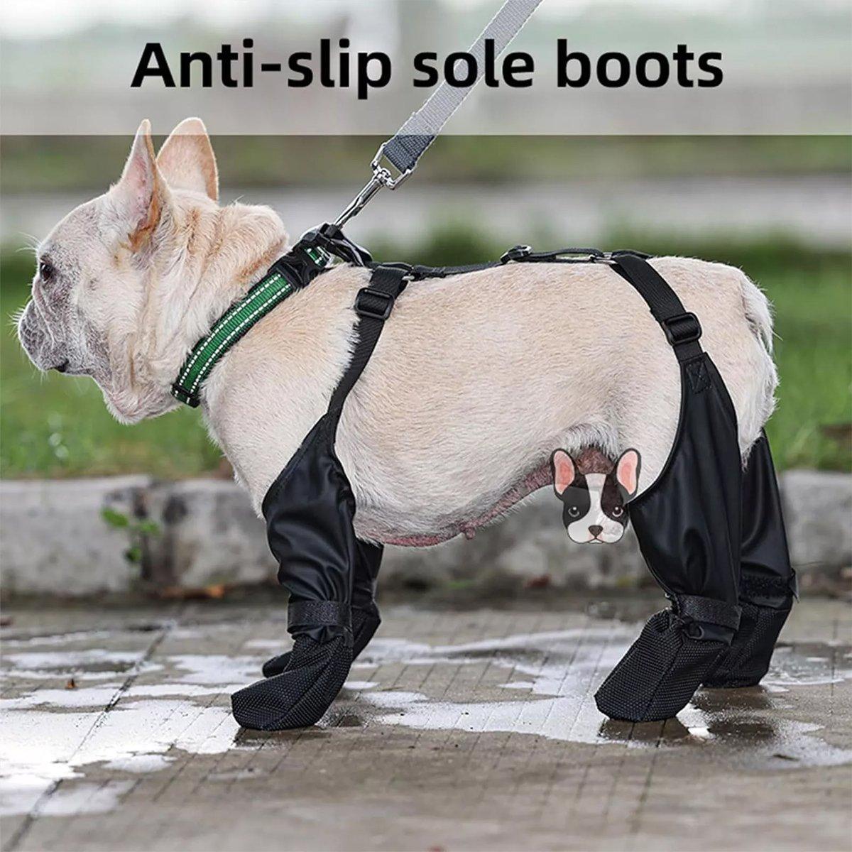 Waterproof Dog Shoes with Adjustable Suspenders Anti-Slip Dog Boots