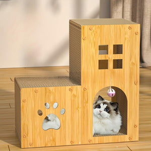 Multi-Function Cat Villa Double-Layer Cat House with Scratching Post