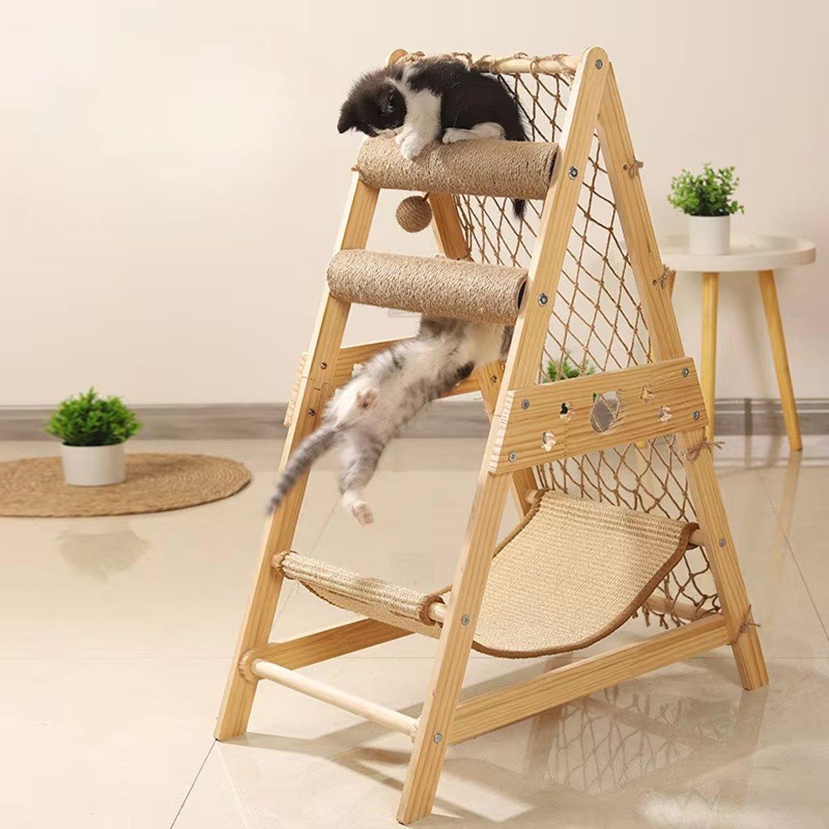 Multifunctional Cat Climbing Frame Hammock Scratching Post & Play Ball