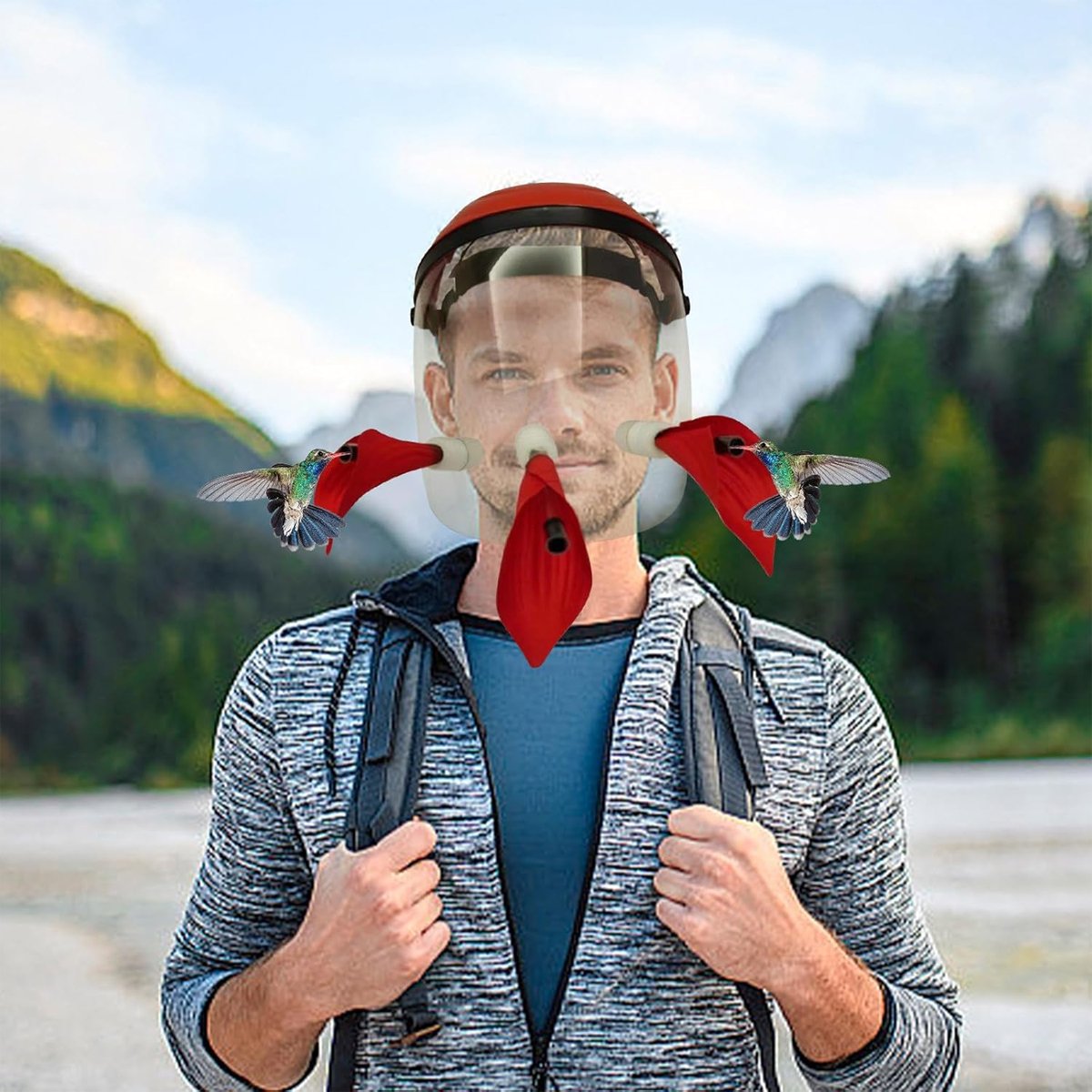 Interactive Hands-Free Hummingbird Feeder Helmet