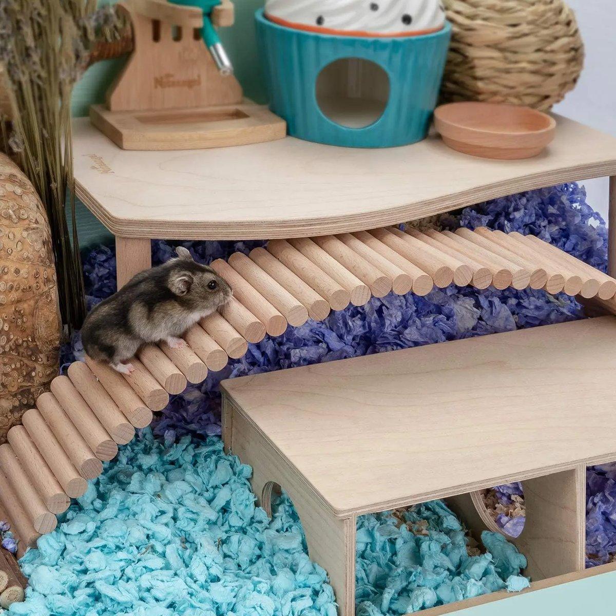 Hamster Soft Ladder & Fence Flexible Wooden Bridge for Small Rodents