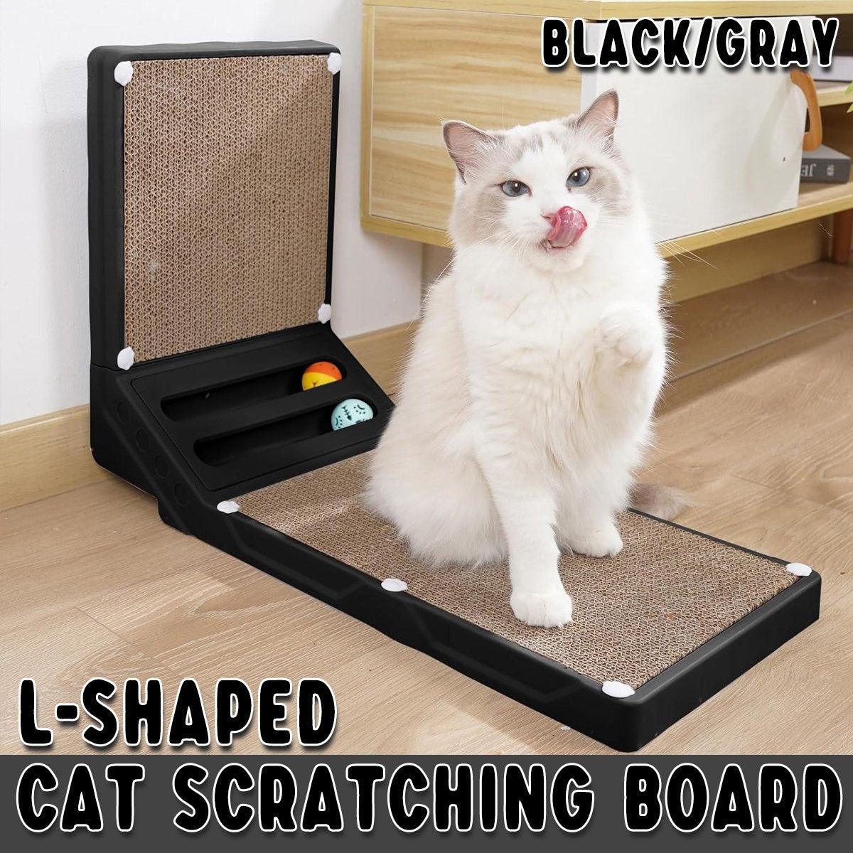 L-Shaped Cat Scratch Board Durable Scratcher with Ball Tracks