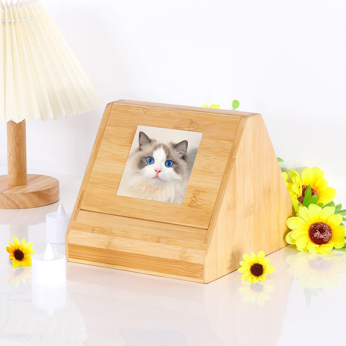 Wooden Pet Memorial Urn for Ashes with Photo Frame