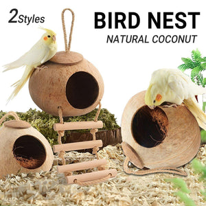 Pet Parrot Nest Wooden Bird House Natural Coconut Shell Feeder