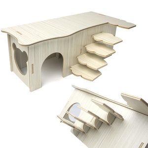 Wooden Hamster Maze House Durable Two-Bedroom Shelter for Small Pets