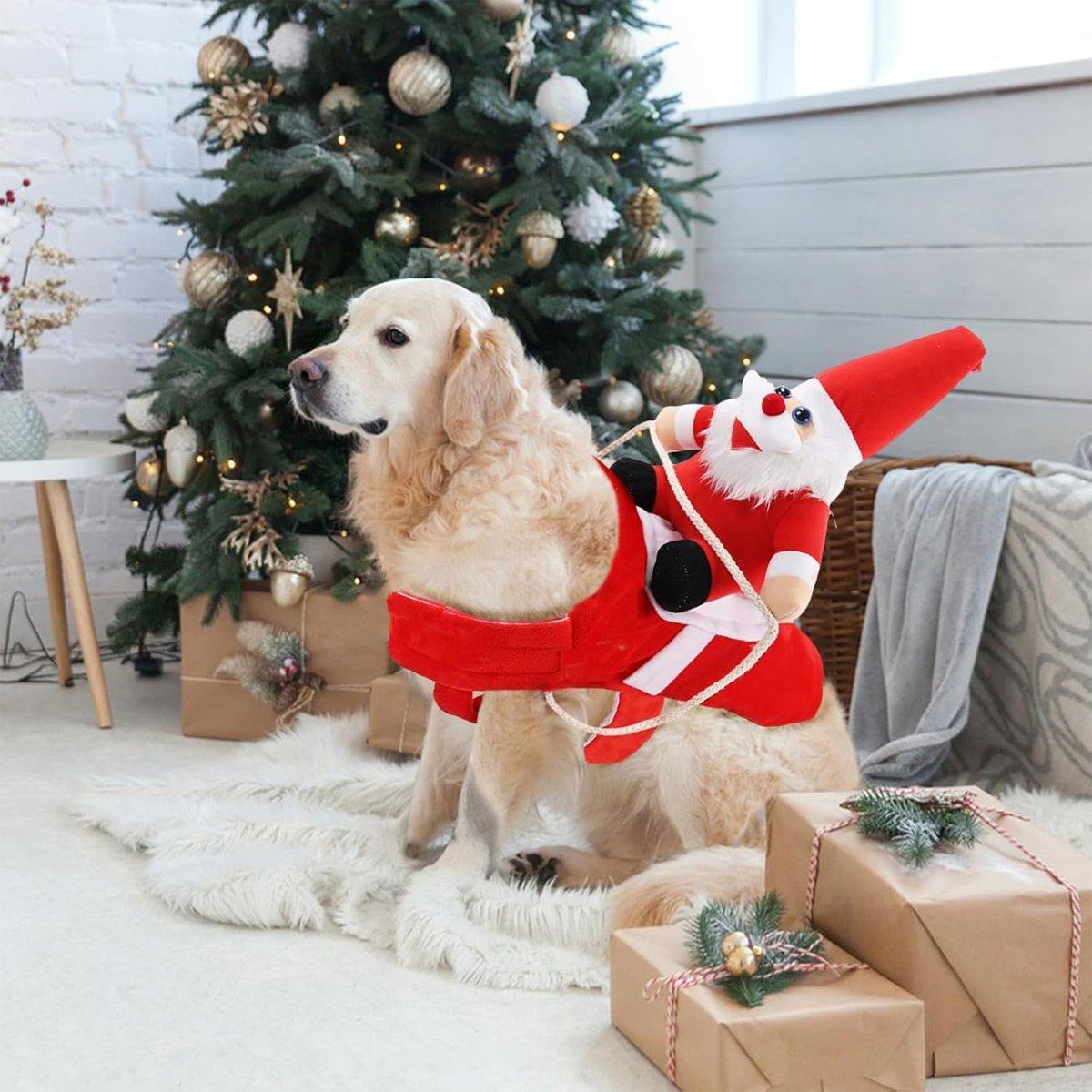 Santa Claus Pet Costume Dog Cat Funny Riding Suit Christmas Holiday Outfit Wear