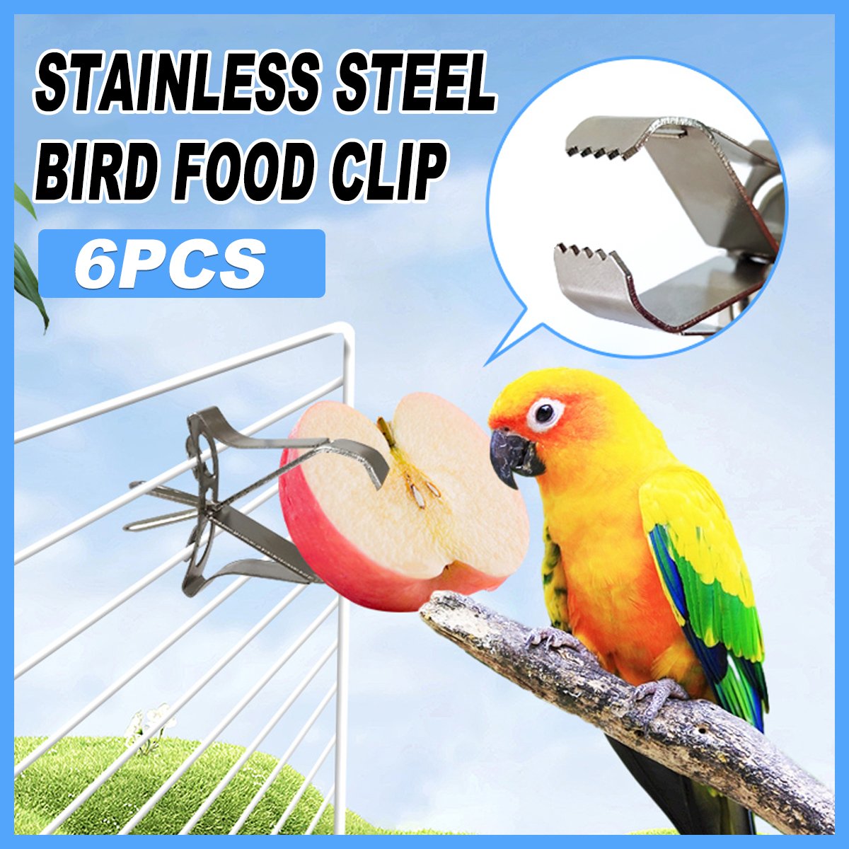 6X Fruit Pet Cage Accessories Bird Food Holders Clip Parrot Feeder Feeding Clamp