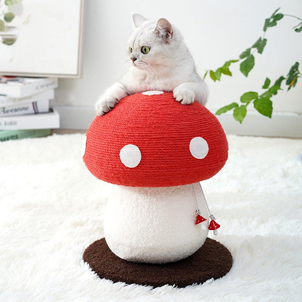 Red Mushroom Cat Climbing Rack Sisal Scratching Post for Cats