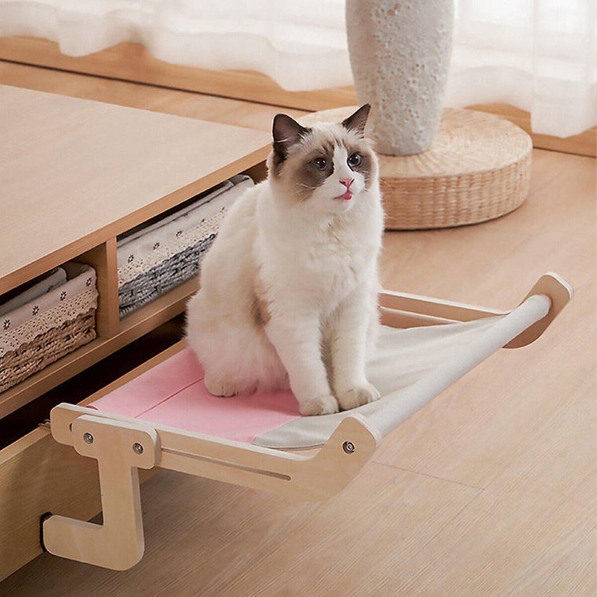 Durable Solid Wood Window Hanging Cat Hammock