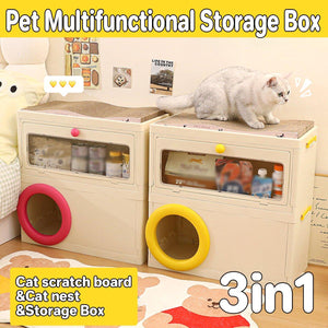 3-in-1 Pet Multifunctional Storage Box Cat Nest Scratcher & Organizer