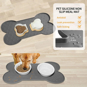 Silicone Pet Feeding Food Mat Bone Waterproof Non-slip Cat Dog Bowl Placemat Dish