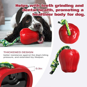 Red Apple Dog Chew Toy with Rope for Play and Dental Health