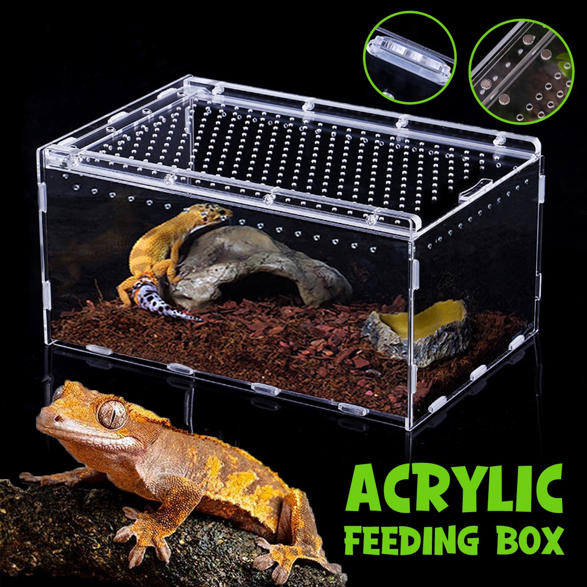 Clear Slide Lid Pet Box Reptile Breeding Habitat Reptile Tank