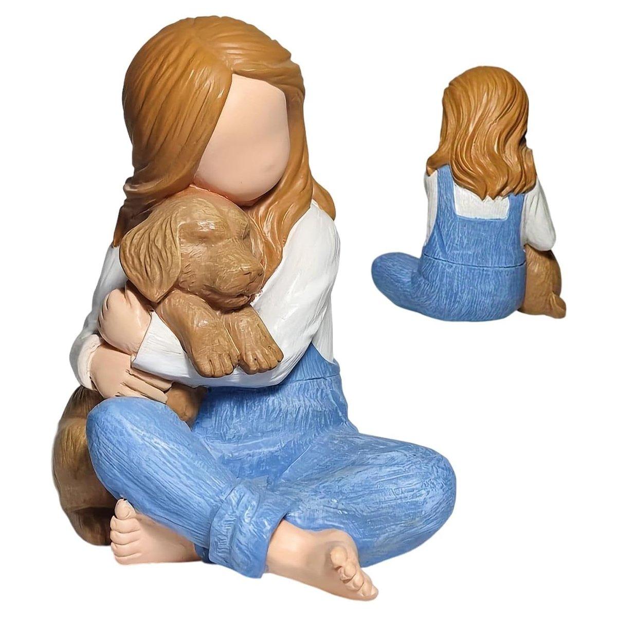 Resin Dog and Little Girl Figurine Heartwarming Sculpture