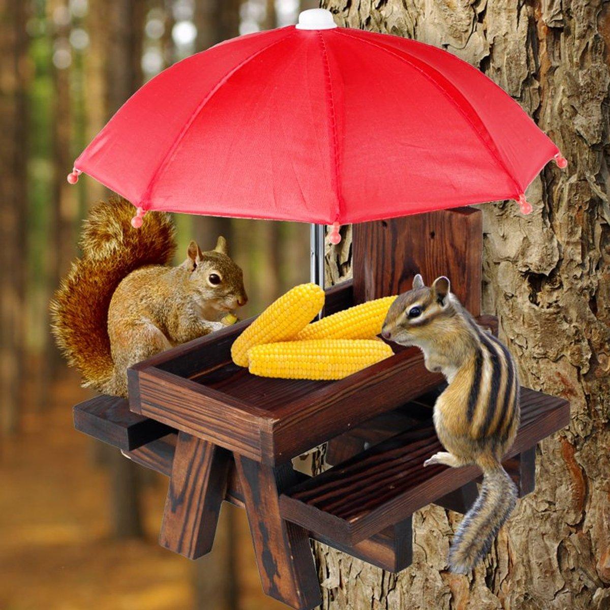 Weatherproof Wooden Squirrel Feeder Durable Outdoor Picnic Table