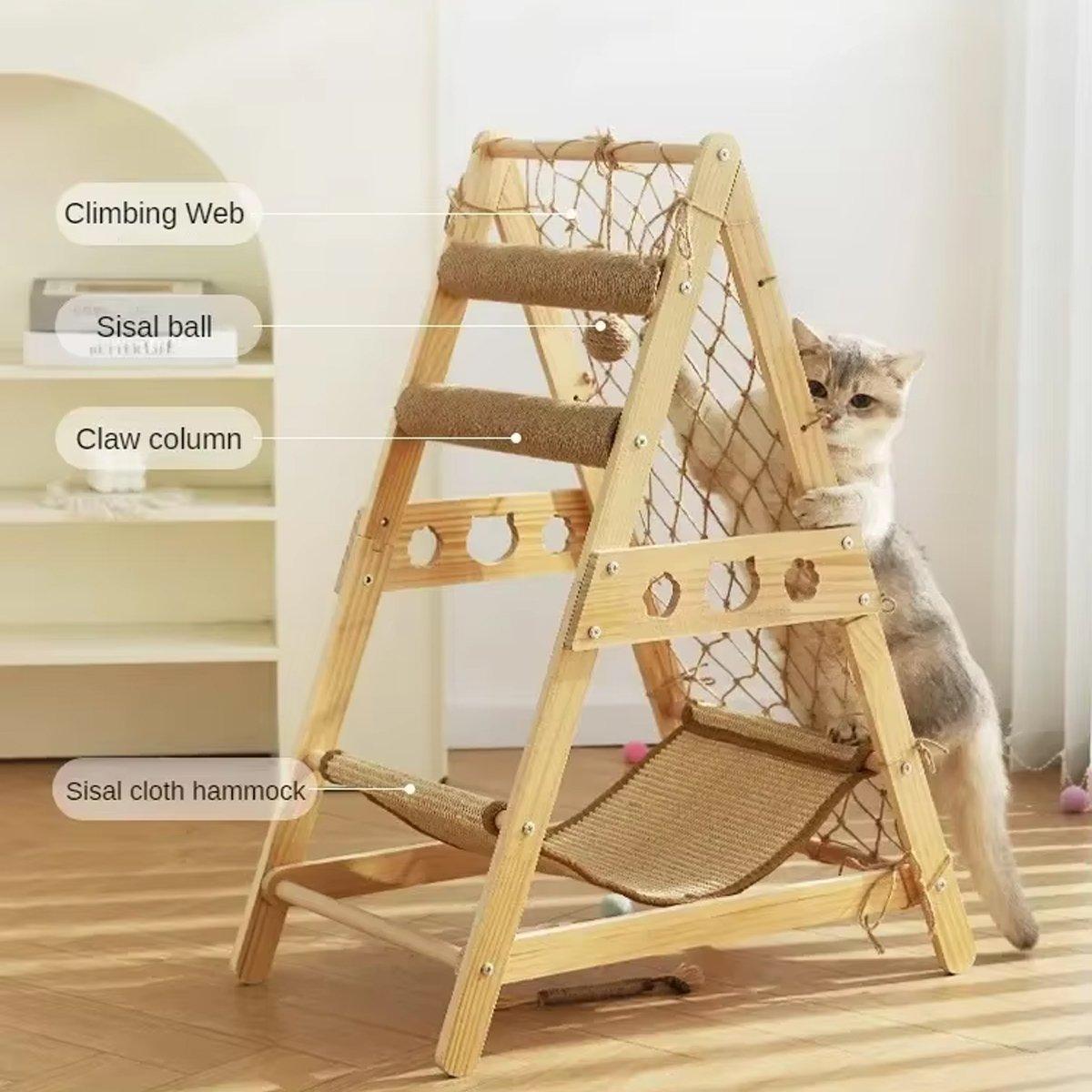 Multifunctional Cat Climbing Frame Hammock Scratching Post & Play Ball