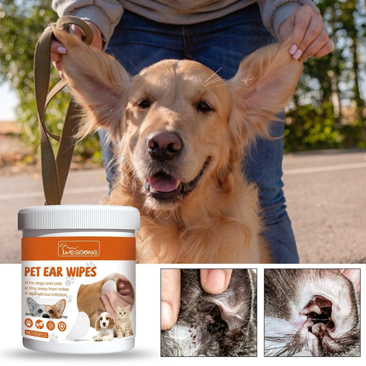 Gentle Pet Ear Wipes For Cats and Dogs - Effective Cleaning and Anti-Odor Mite Protection