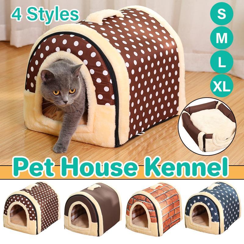 Pet Dog House Kennel Soft Igloo Beds Cave Cat Puppy Bed Doggy Warm Cushion Fold