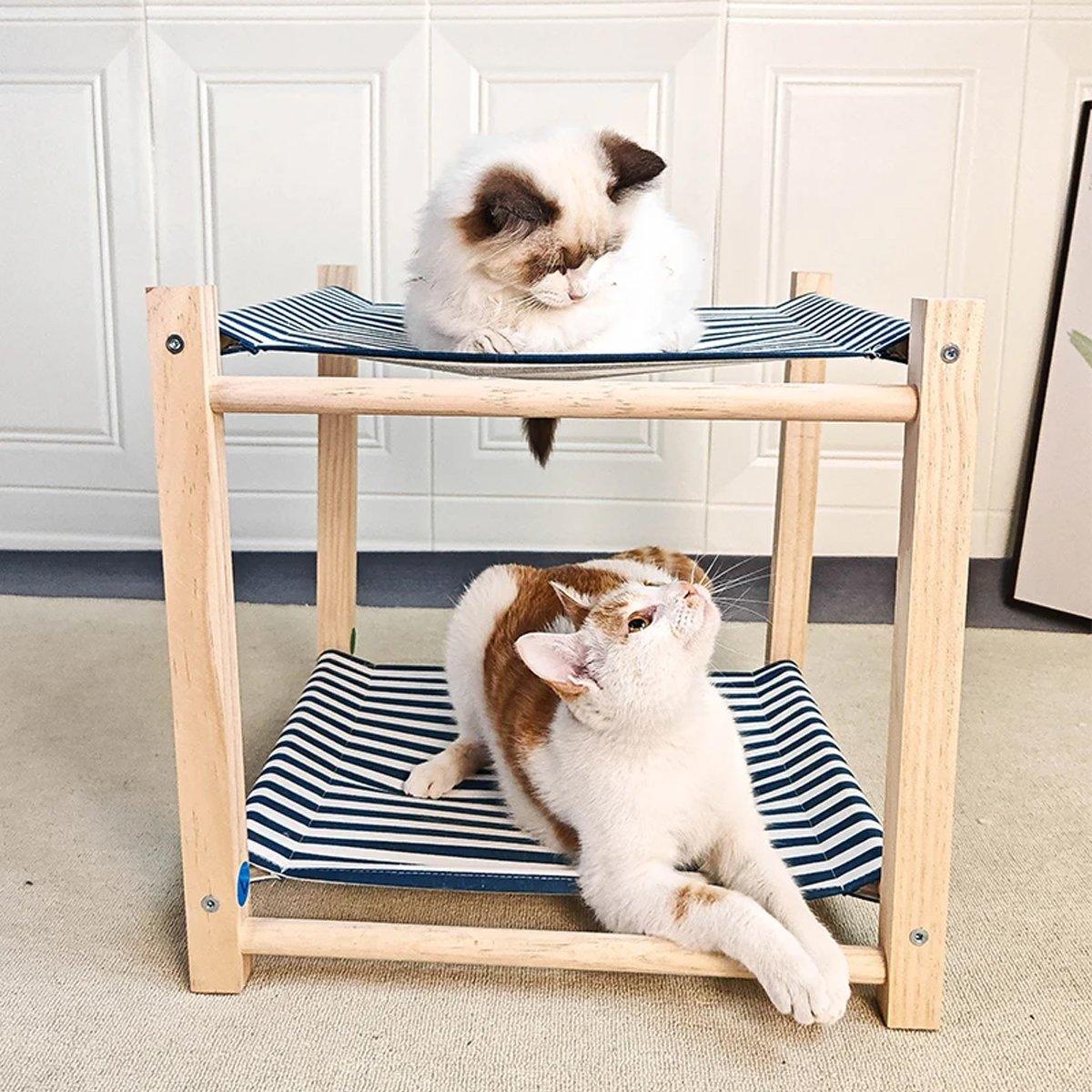 Solid Wood Dual-Layer Cat Hammock Cat Bed