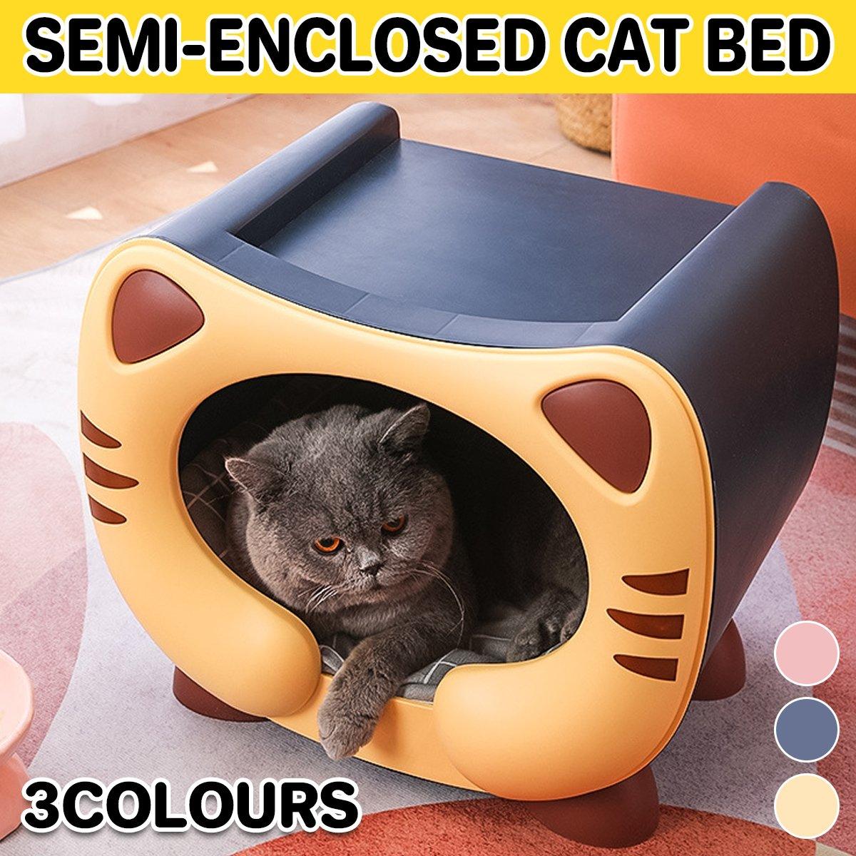 Semi-Enclosed Cat Bed Waterproof & Cozy Pet House for Cats Up to 7.5kg