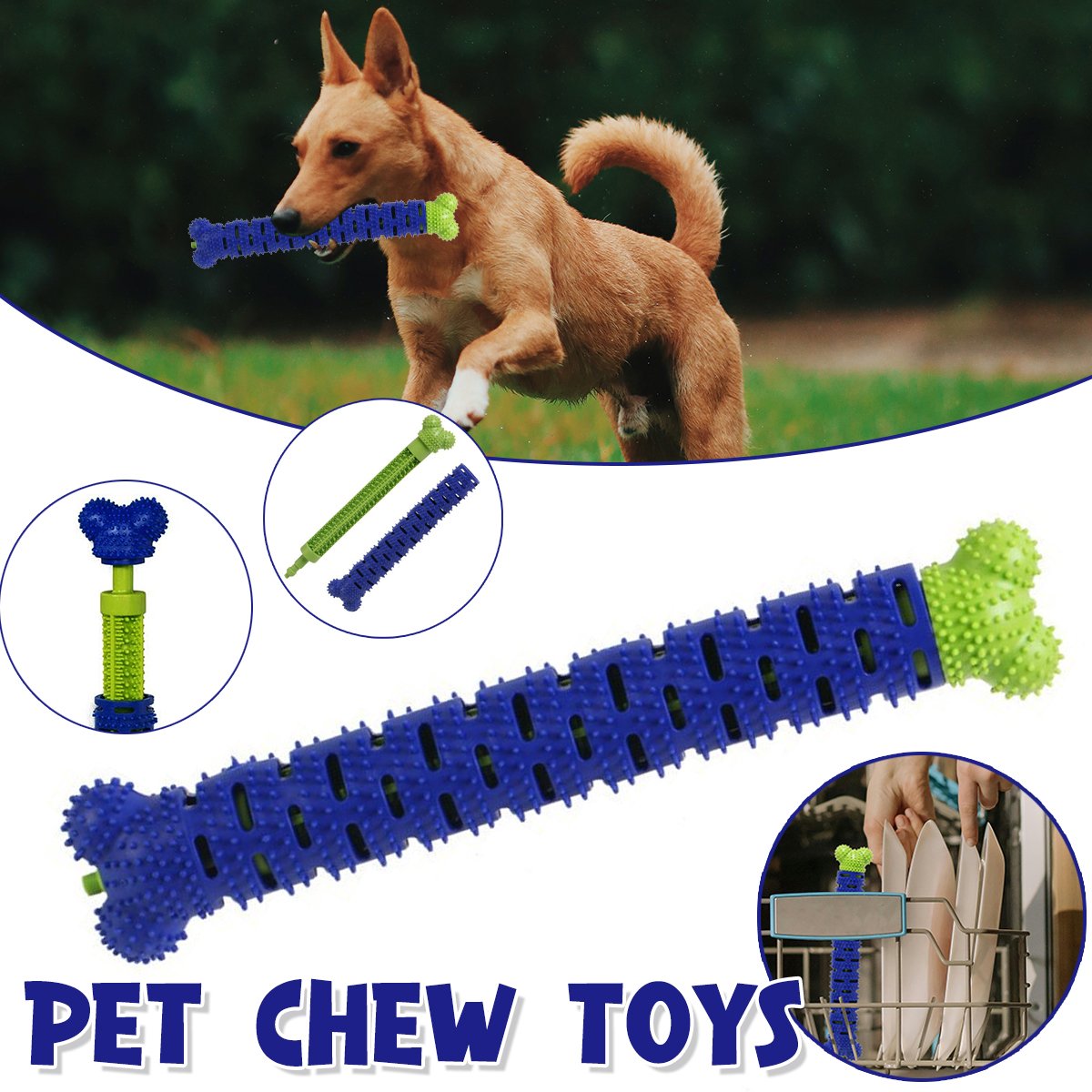 Pet Chew Toy Detachable Bone Dog Teeth Cleaning Training Toothbrush Simulation