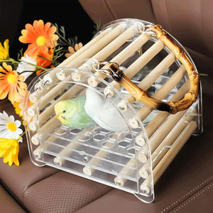 Lightweight Portable Acrylic Bird Cage with Bamboo Handle