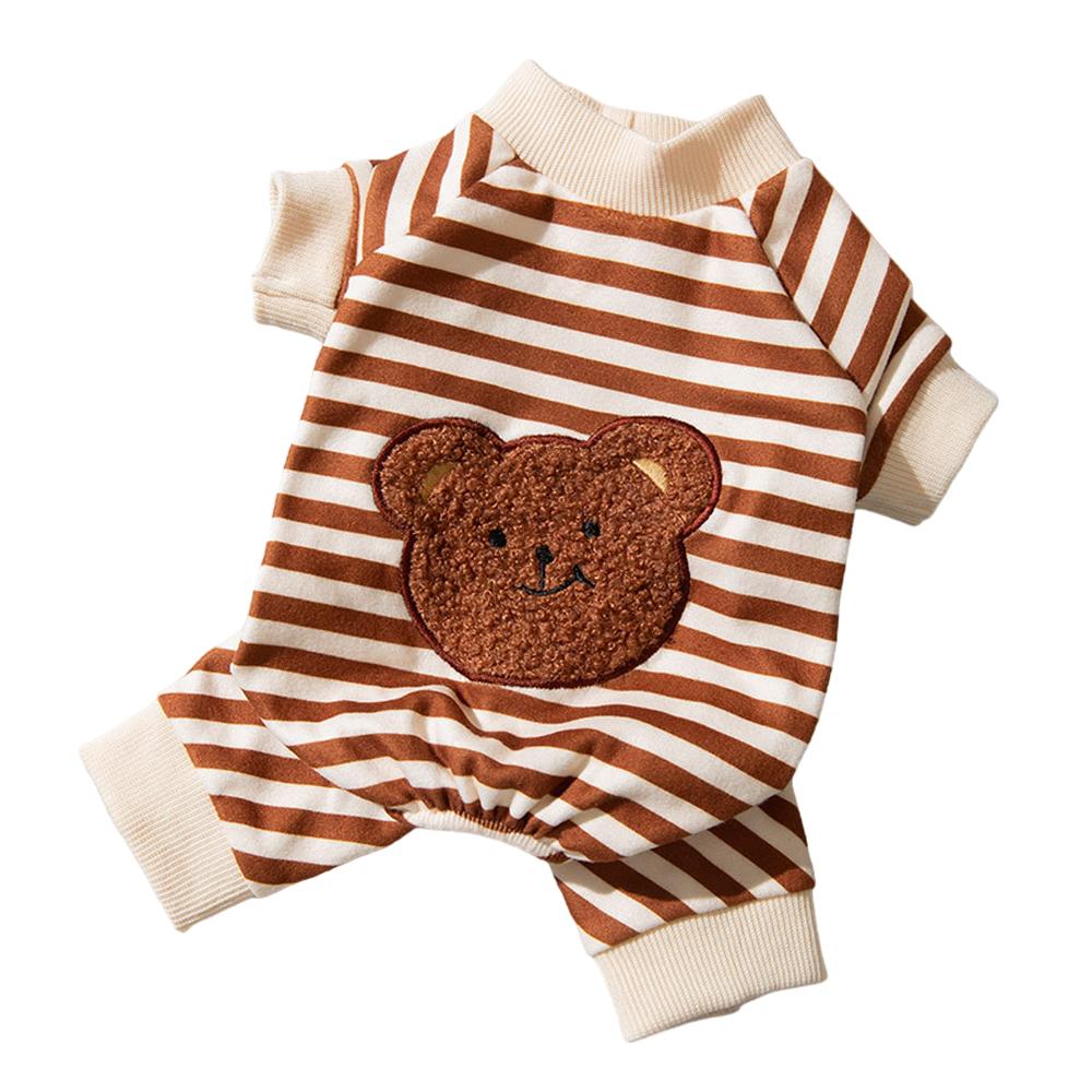 Cute Bear Striped Dog Coat Pet Outfit Cozy Pajamas for Pets