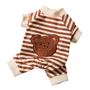 Cute Bear Striped Dog Coat Pet Outfit Cozy Pajamas for Pets