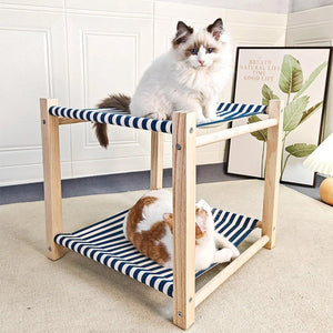 Solid Wood Dual-Layer Cat Hammock Cat Bed