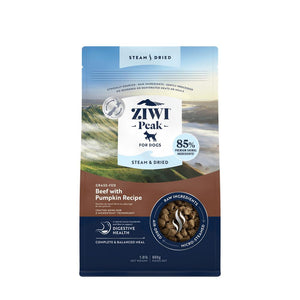 Ziwi Peak Steam Dried Dog Food Grass-Fed Beef with Pumpkin