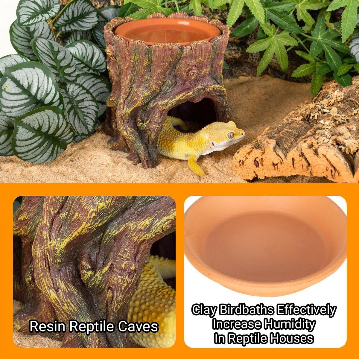 Reptile Hideaway Cave with Humidity Dish for Geckos & Small Reptiles