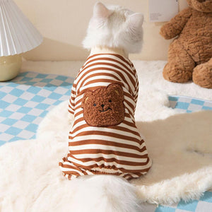 Cute Bear Striped Dog Coat Pet Outfit Cozy Pajamas for Pets