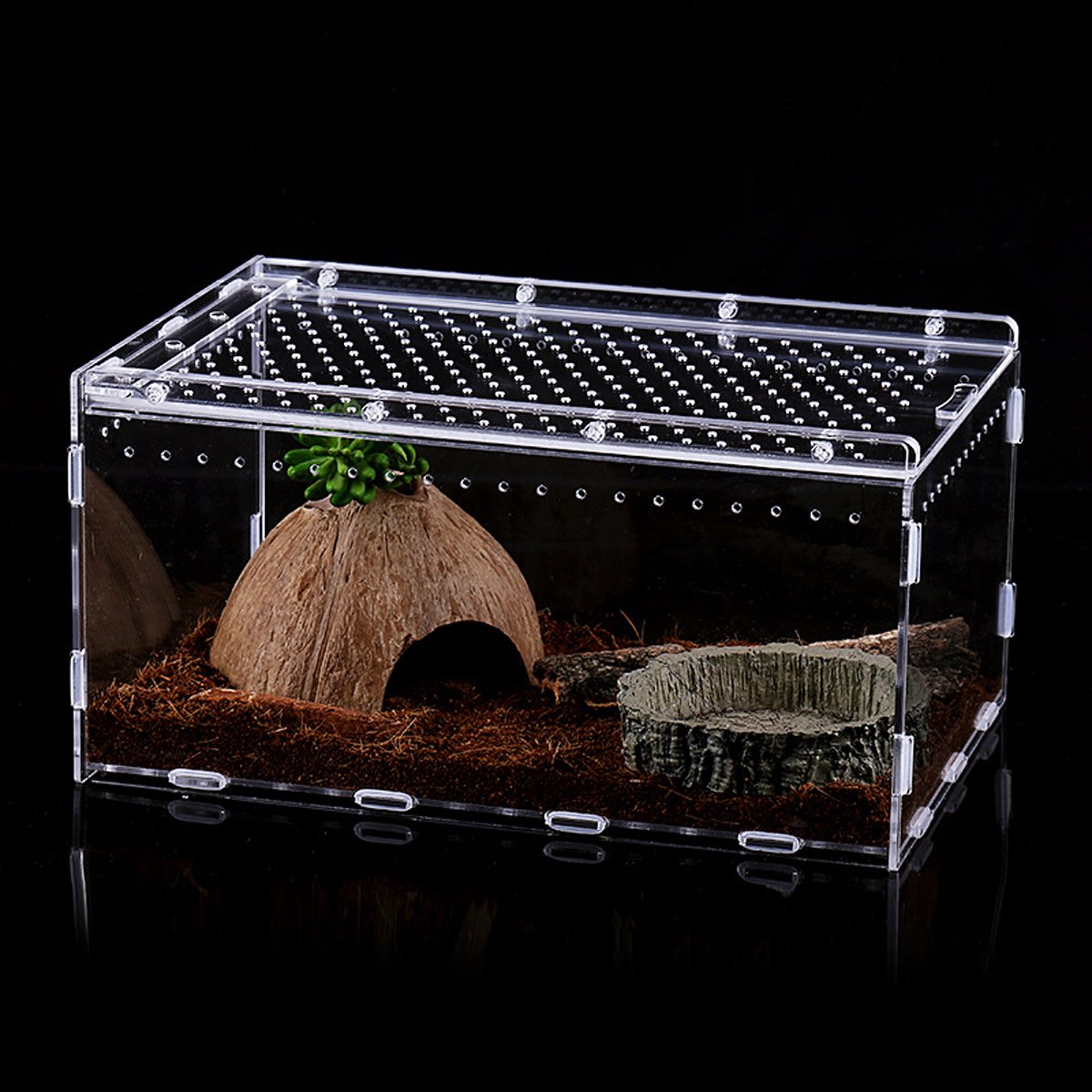 Clear Slide Lid Pet Box Reptile Breeding Habitat Reptile Tank