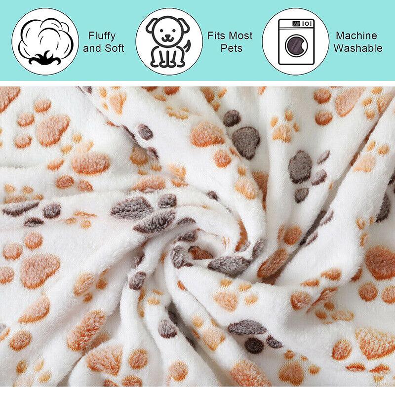 Soft Fleece Pet Blanket with Paw Print - Dog Cat Bed Cushion in S/M/L