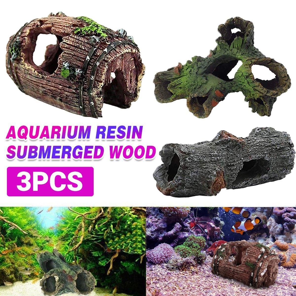 3pcs Aquarium Resin Tree Ornament Fish Tank Decoration Submerged Wood Cave