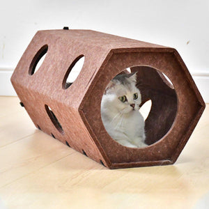 Cat Tunnel Bed Durable Felt Hexagonal Cat Play Tunnel & Bed