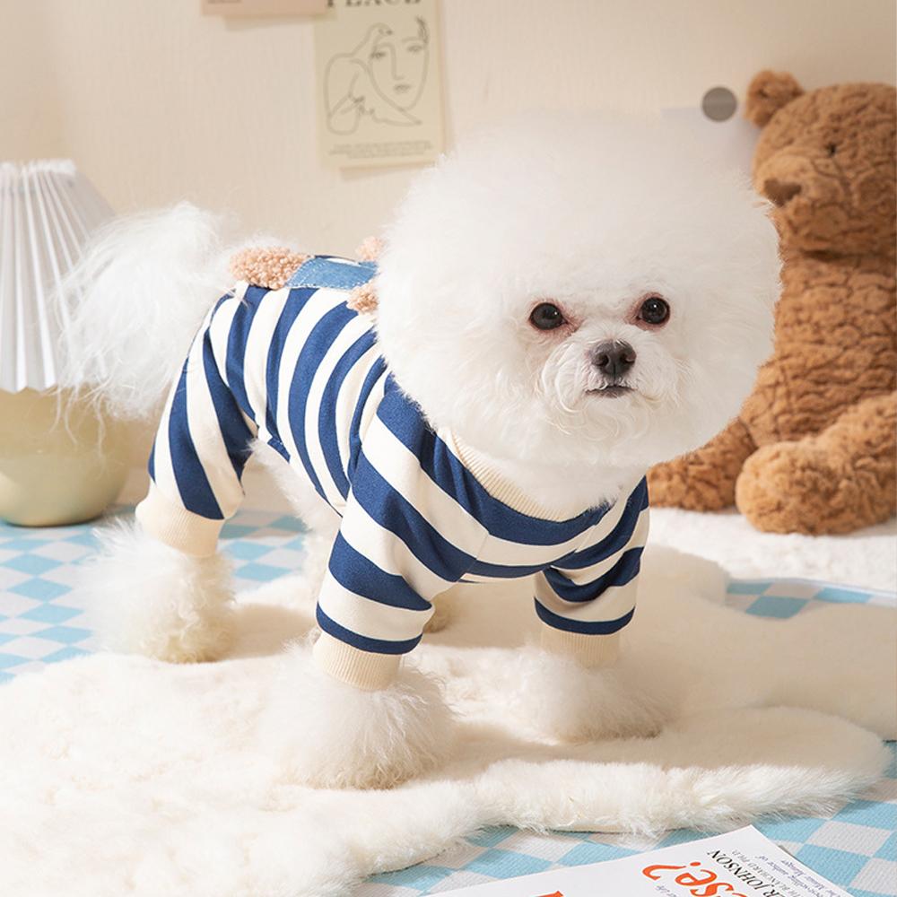 Cute Bear Striped Dog Coat Pet Outfit Cozy Pajamas for Pets