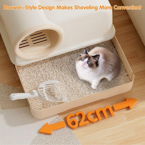 Fully Enclosed Cat Litter Box with Drawer Design Extra-Long Corridor & Leak-Proof