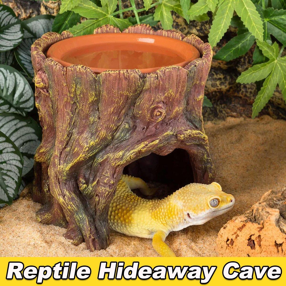 Reptile Hideaway Cave with Humidity Dish for Geckos & Small Reptiles