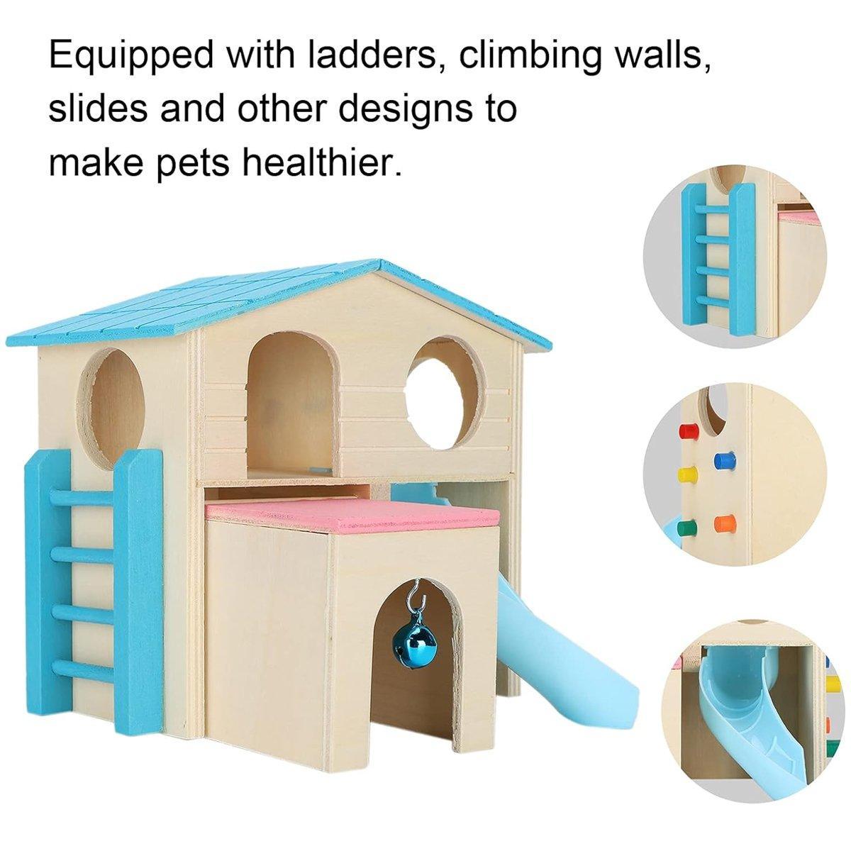 Small Pet Wooden House with Slide & Ladder