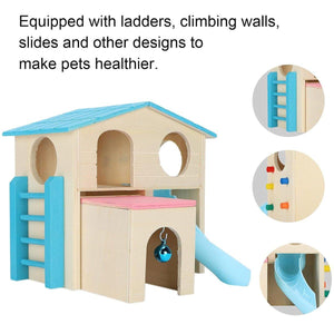 Small Pet Wooden House with Slide & Ladder